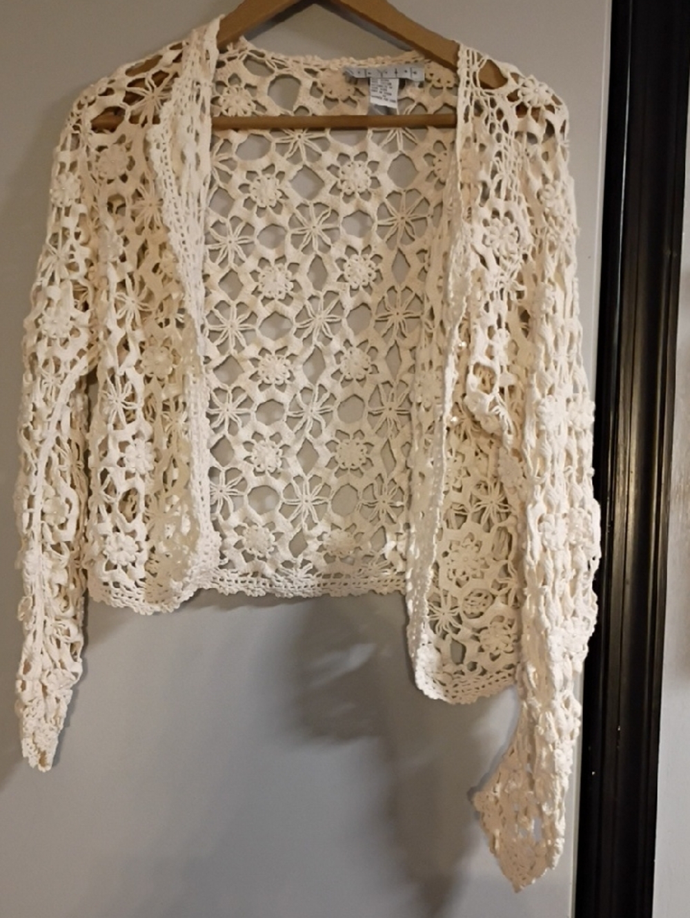 Open-Front Crochet Lace Cardigan in Cream